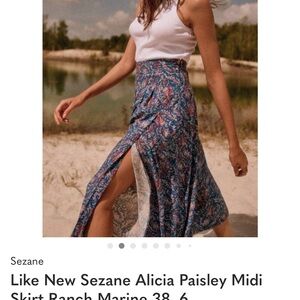Like New Sezane Alicia Paisley Midi Skirt Ranch Marine 36 US4
